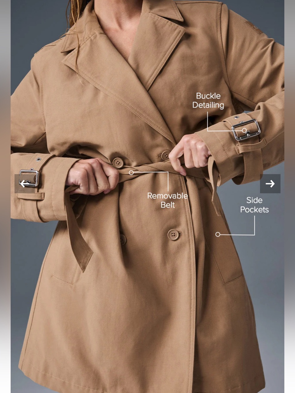 Alo Yoga Prime Trench Coat Jacket Toasted Almond Sz S 4-6 W4620R - Picture 4 of 16